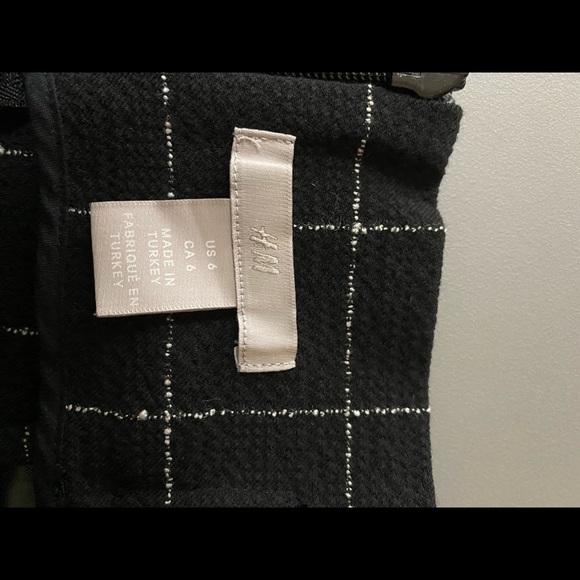 H&M Black & White Windowpane Grid Print Paper bag Tie Waist A-Line Skirt Size 6 - Picture 7 of 9